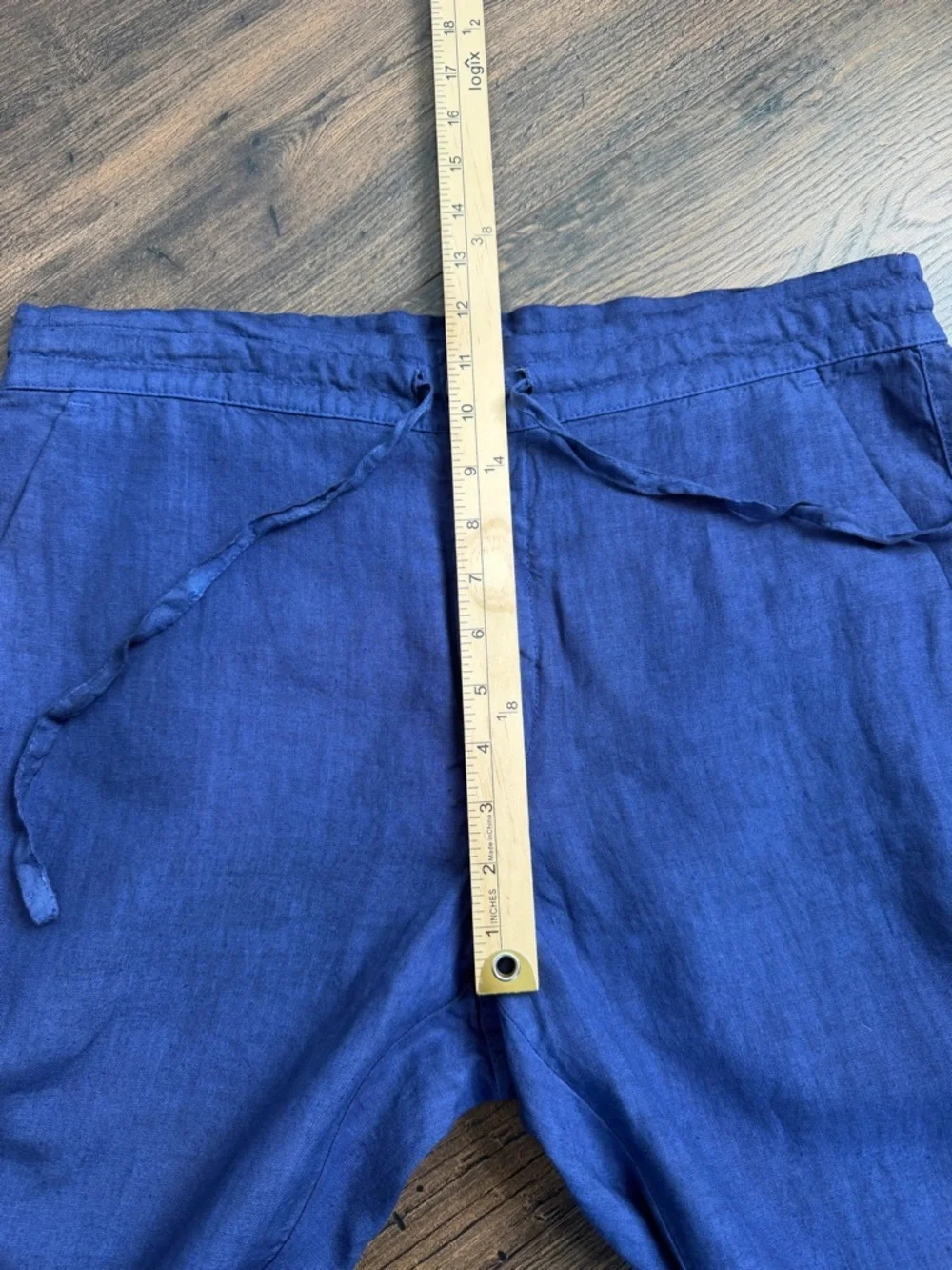120% Lino Men’s Drawstring Linen Pants Blue Size 48/M
